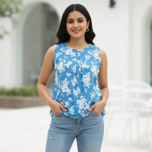 blue-floral-summer-kurti-top