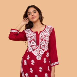 red-floral-embroidered-kurta