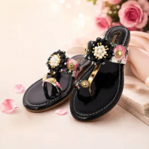 womens-black-floral-printed-pearl-embellished-ethnic-slippers